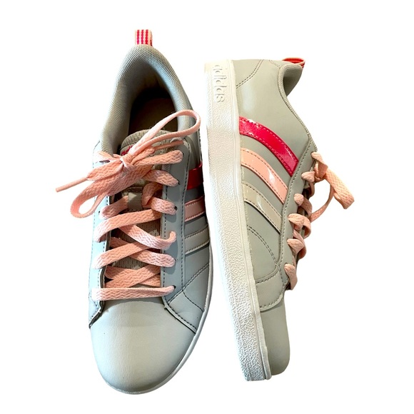 Adidas Neo Girl's Gray Leather Low Top Lace Up Sneakers Shoes - Girl's Size 4 - Picture 7 of 11